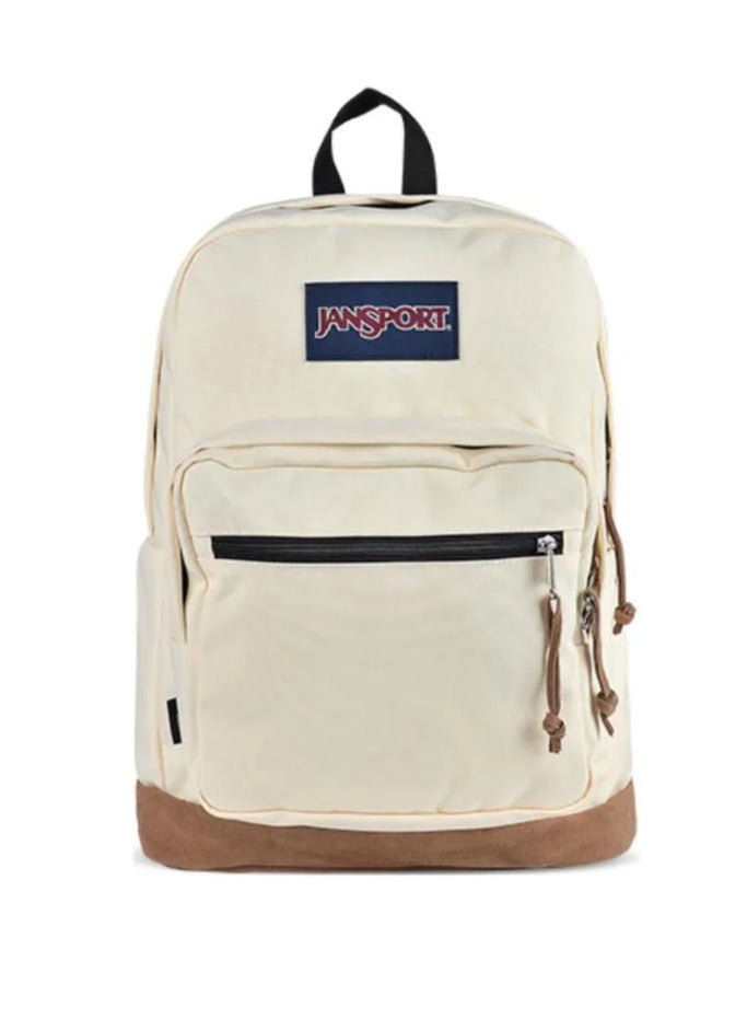 جان سبورت 【موسم الدراسة】 حقيبة مدرسية كلاسيكية ملونة من جانسبورت مع جيب جلدي للكمبيوتر، حقيبة سفر أساسية للعودة إلى المدرسة وحقيبة كمبيوتر محمول للطلاب - Image 1